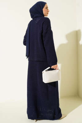 Ajurlu Etekli Triko İkili Takım Lacivert - İkili Takım