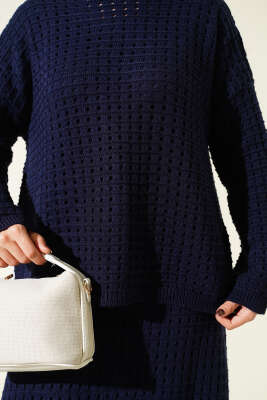 Ajurlu Etekli Triko İkili Takım Lacivert - İkili Takım