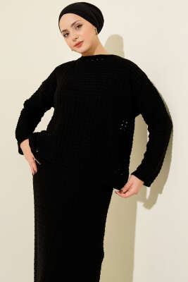 Ajurlu Etekli Triko İkili Takım Siyah - İkili Takım