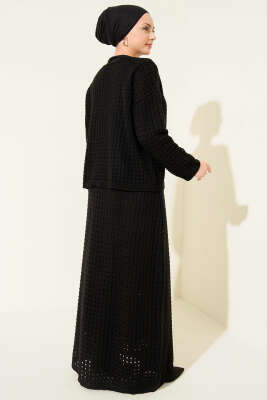 Ajurlu Etekli Triko İkili Takım Siyah - İkili Takım