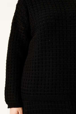 Ajurlu Etekli Triko İkili Takım Siyah - İkili Takım