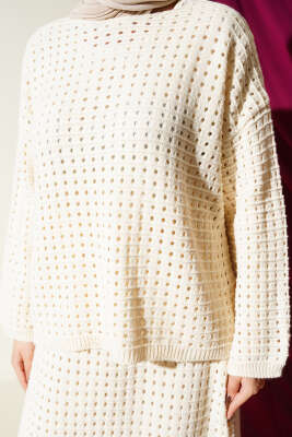 Ajurlu Etekli Triko İkili Takım Taş - İkili Takım