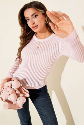 Ajurlu Fitilli Triko Body Pembe 