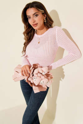 Ajurlu Fitilli Triko Body Pembe - Yılın Fırsatı