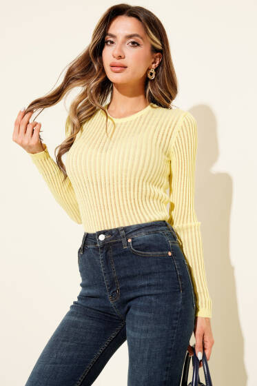 Ajurlu Fitilli Triko Body Sarı - Yılın Fırsatı