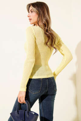 Ajurlu Fitilli Triko Body Sarı - Yılın Fırsatı