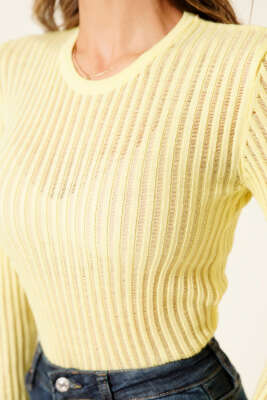 Ajurlu Fitilli Triko Body Sarı - Yılın Fırsatı