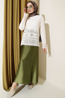 Ajurlu Kabartma Desen Kazak Ekru - Triko Kazak