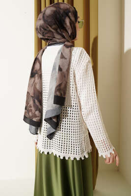 Ajurlu Kabartma Desen Kazak Ekru - Triko Kazak