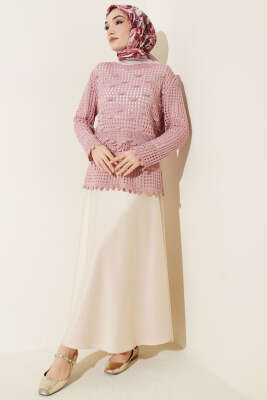 Ajurlu Kabartma Desen Kazak Gül Kurusu - Triko Kazak