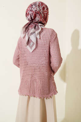 Ajurlu Kabartma Desen Kazak Gül Kurusu - Triko Kazak