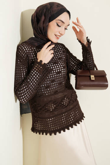 Ajurlu Kabartma Desen Kazak Kahve - Yılın Fırsatı