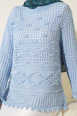 Ajurlu Kabartma Desen Kazak Mavi - Triko Kazak