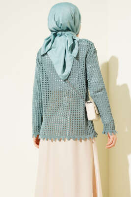 Ajurlu Kabartma Desen Kazak Mint - Triko Kazak