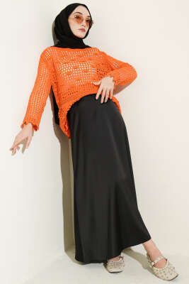 Ajurlu Kabartma Desen Kazak Oranj - Triko Kazak