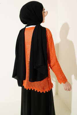 Ajurlu Kabartma Desen Kazak Oranj - Triko Kazak