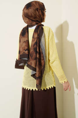 Ajurlu Kabartma Desen Kazak Sarı - Triko Kazak