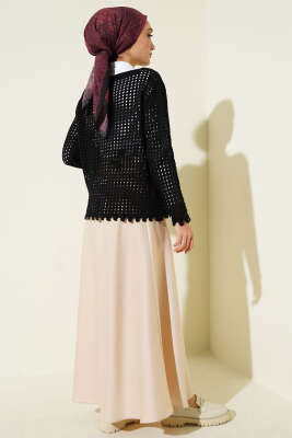 Ajurlu Kabartma Desen Kazak Siyah - Triko Kazak