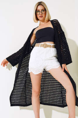 Ajurlu Uzun Hırka Siyah - LUSTRİN