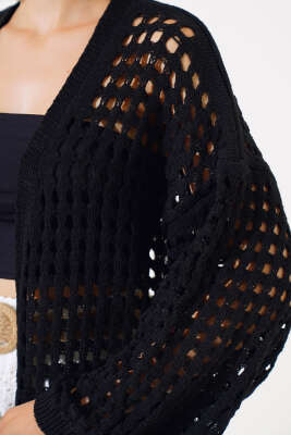 Ajurlu Uzun Hırka Siyah - Kadın Giyim Modelleri