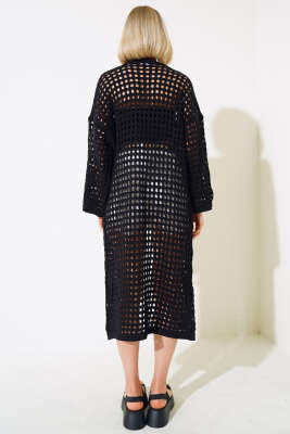 Ajurlu Uzun Hırka Siyah - Kadın Giyim Modelleri