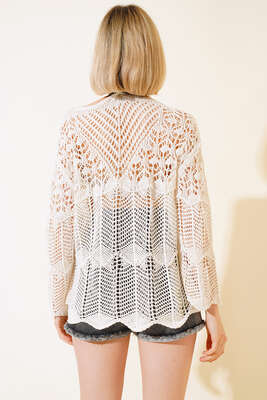 Ajurlu Uzun Kol Kazak Bej - Kadın Giyim Modelleri