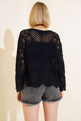 Ajurlu Uzun Kol Kazak Siyah - Kadın Giyim Modelleri