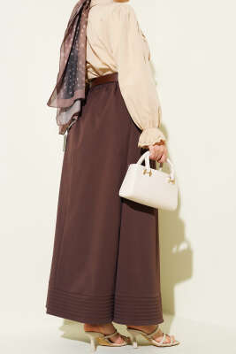 Beli Lastikli Kemerli Kloş Etek Kahve - Etek