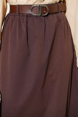 Beli Lastikli Kemerli Kloş Etek Kahve - Etek