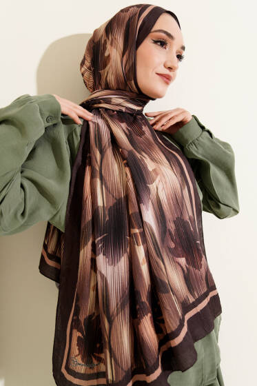 Akvarel Desen Bambu Kraş Şal Acı Kahve - Başörtüsü