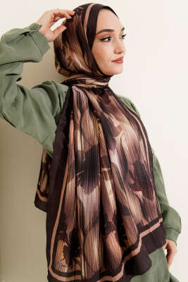 Akvarel Desen Bambu Kraş Şal Acı Kahve - Başörtüsü
