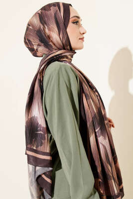 Akvarel Desen Bambu Kraş Şal Acı Kahve - Başörtüsü