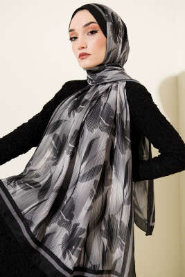 Akvarel Desen Bambu Kraş Şal Antrasit 