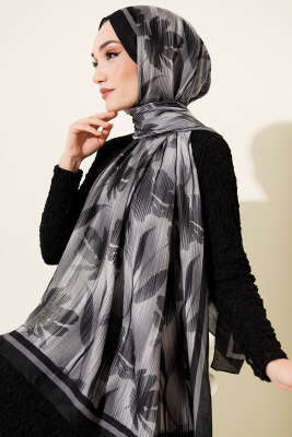 Akvarel Desen Bambu Kraş Şal Antrasit - Başörtüsü