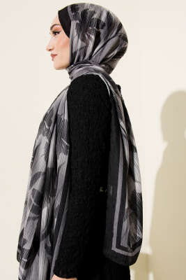Akvarel Desen Bambu Kraş Şal Antrasit - Başörtüsü