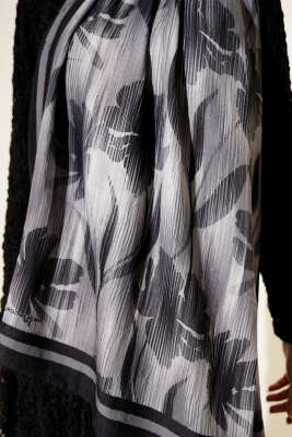 Akvarel Desen Bambu Kraş Şal Antrasit - Başörtüsü