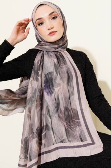 Akvarel Desen Bambu Kraş Şal Bej - Başörtüsü