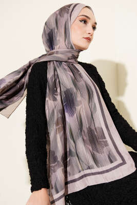 Akvarel Desen Bambu Kraş Şal Bej - Başörtüsü