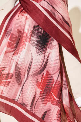 Akvarel Desen Bambu Kraş Şal Bordo - Yılın Fırsatı