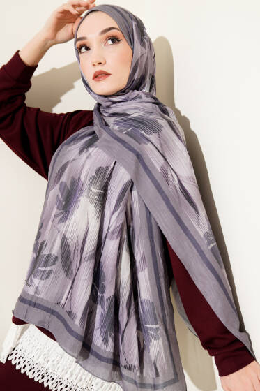 Akvarel Desen Bambu Kraş Şal Füme - Başörtüsü