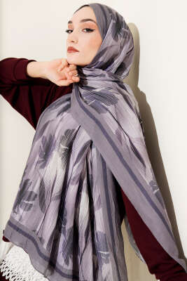 Akvarel Desen Bambu Kraş Şal Füme - Başörtüsü