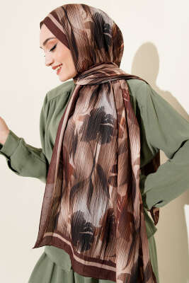 Akvarel Desen Bambu Kraş Şal Kahve - Başörtüsü