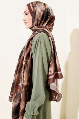 Akvarel Desen Bambu Kraş Şal Kahve - Başörtüsü