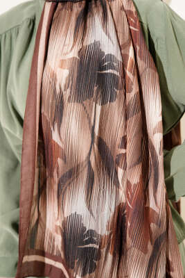 Akvarel Desen Bambu Kraş Şal Kahve - Başörtüsü