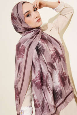 Akvarel Desen Bambu Kraş Şal Kum Bej 