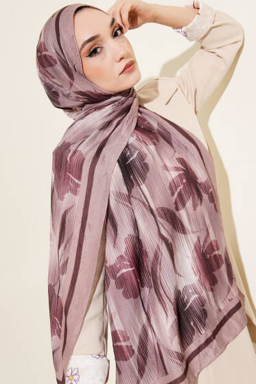Akvarel Desen Bambu Kraş Şal Kum Bej - Başörtüsü
