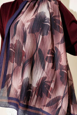 Akvarel Desen Bambu Kraş Şal Lacivert - Başörtüsü