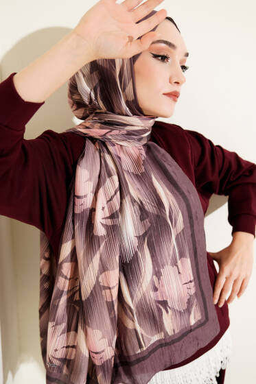 Akvarel Desen Bambu Kraş Şal Latte - Başörtüsü