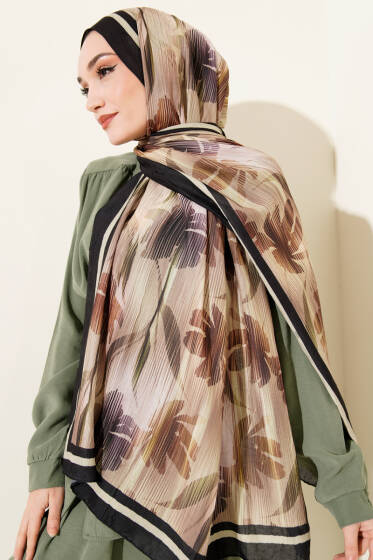 Akvarel Desen Bambu Kraş Şal Siyah - Başörtüsü