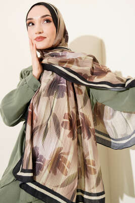 Akvarel Desen Bambu Kraş Şal Siyah - Başörtüsü